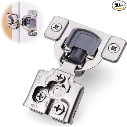 Decobasics 50 Pack Soft Close Cabinet Hinges – 5/8" Overlay for Kitchen Cabinet Doors, Face Frame Concealed Hidden Hinges – Stainless Steel, Self-Closing with 3-Way Adjustment & Slow Close Damper