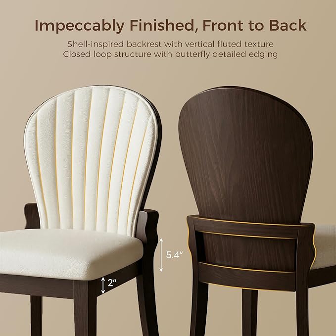 LIKIMIO Dining Chairs Set of 2, Solid Wood Frame with 19.6" Wide Leather Upholstered Seat, Modern Kitchen Chair, 350lbs Capacity, Ideal for Big & Tall Adults & Family for Dining Room, Beige
