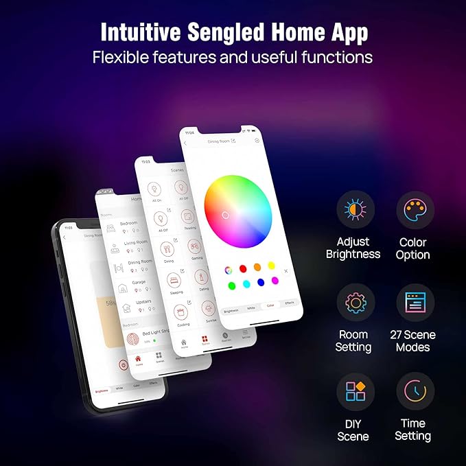 Sengled Smart Wi-Fi LED Multicolor Light Strip, 3M (9.84ft), No Hub Required, Works with Alexa & Google Assistant, RGBW, High Brightness, 1300 Lumens, Adjustable Length, 25,000 Hours Life for Home