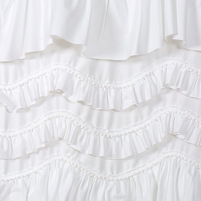 Lush Decor Kemmy Light Filtering Window Curtain Panel Single 52" W x 63" L White - Drapes - Ruffled Curtains for Bedroom - White Curtains - Coquette Decor
