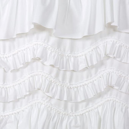 Lush Decor Kemmy Light Filtering Window Curtain Panel Single 52" W x 63" L White - Drapes - Ruffled Curtains for Bedroom - White Curtains - Coquette Decor