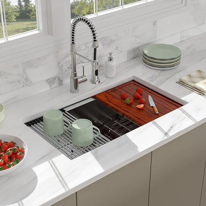 30 Inch Undermount Kitchen Sink - Beslend SUS304 16 gauge Stainless Steel Single Bowl Workstation 30x19 Inch Kitchen Sinks Handmade Under Counter 30x19x10 Inch