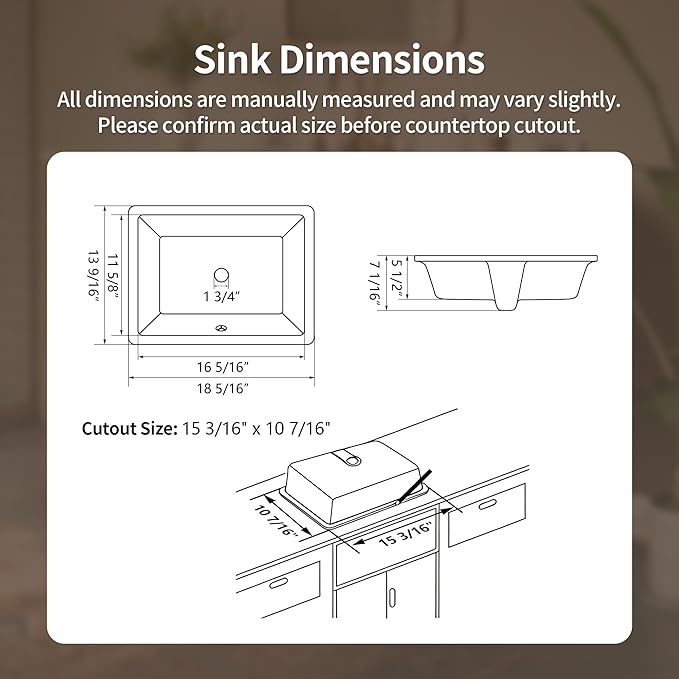 DeerValley 18 x 13.5 Inch Undermount Bathroom Sink, White Ceramic Under Counter Bathroom Sinks, Modern Lavatory Vanity Bath Wash Bowl Basin with Overflow