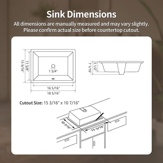 DeerValley 18 x 13.5 Inch Undermount Bathroom Sink, White Ceramic Under Counter Bathroom Sinks, Modern Lavatory Vanity Bath Wash Bowl Basin with Overflow