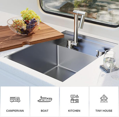 TORVA RV Kitchen Sink, 16 x 21 x 9 Inch Undermount Bar Sink 16 Gauge Stainless Steel Single Bowl Sink with Foldable Faucet Cutting Board, Grey