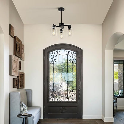 3 Light Modern Dining Chandeliers Over Table，Black Light Fixture for Dining Room，Farmhouse Chandelier with Glass Shade，Industrial Pendant Lights Kitchen Island，Foyer,Hallway, Bedroom