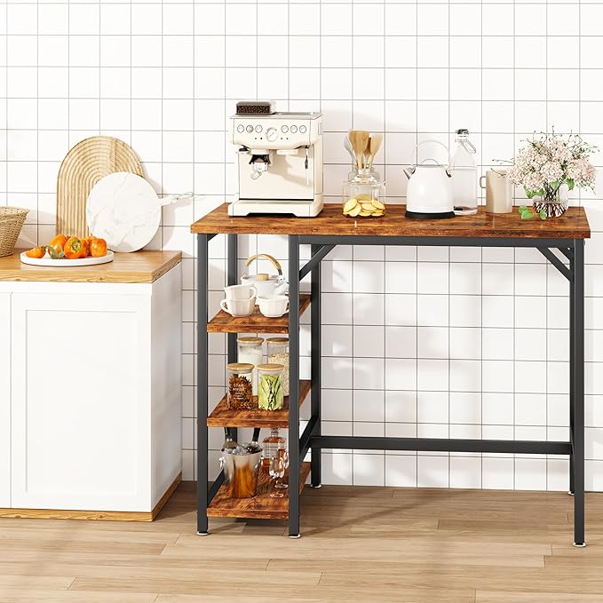 IBUYKE 40”H Bar Table with 3 Storage Shelves, High Dining Table for Kitchen, Rustic Brown Counter Table, Industrial Standing Computer Desk UTMJ054H