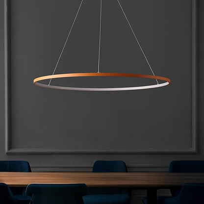 JONATHAN Y 35" Orange Modern Integrated LED Pendant Light, Dimmable Round Hoop Chandelier for Kitchen Island, Dining Room, Adjustable Height Metal Hanging Light (JYL7220G)
