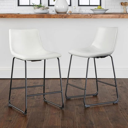 LEMBERI 26 inch Bar Stools Set of 2, Modern Counter Height Bar Stools, Faux Leather Barstool with Back and Metal Leg, Armless Bar Chairs for Kitchen Island (White, 2pcs 26")