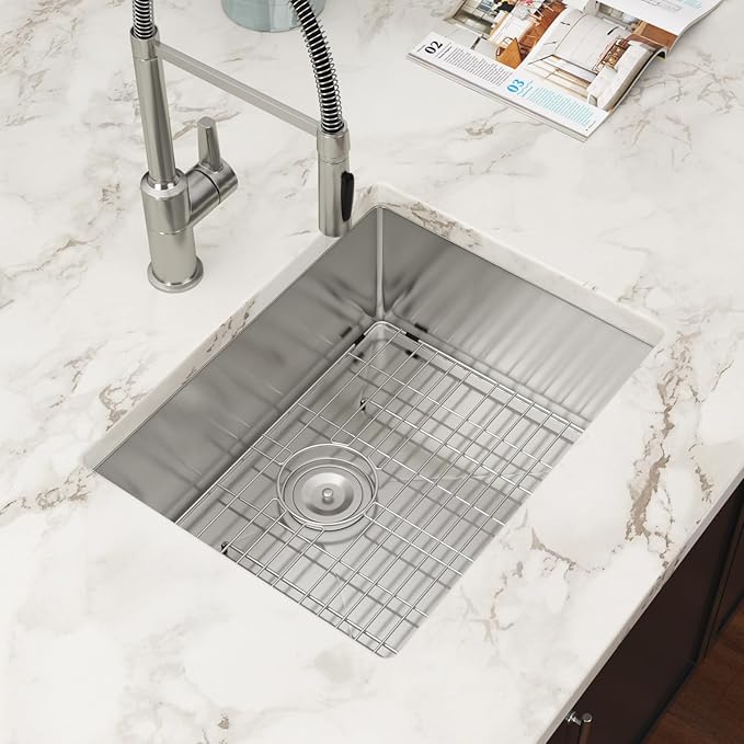 23 Inch Undermount Bar Sink 16 Gauge Stainless Steel Single Bowl RV Sink Small Rectangular Under Counter Kitchen Sink Basin 23"x18"x9"