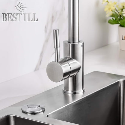 BESTILL Sinktop Air Switch Kit for Garbage Disposal, Stainless Steel Brushed Nickel 3.6" Long Push Button for Waste Disposer, UL Listed