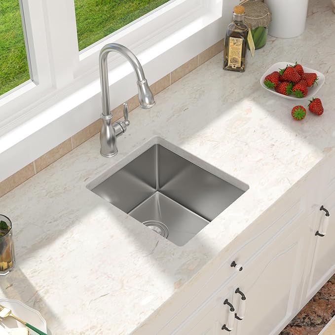 15 x 17 Inch Undermount Bar Sink 16 Gague Stainless Steel Handmade Kitchen Sink Single Bowl Small Wet Prep RV KitchenSinks Basin (Not Included Roll-up Drying Rack and Bottom Grid)