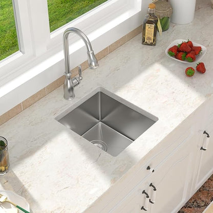 15 x 17 Inch Undermount Bar Sink 16 Gague Stainless Steel Handmade Kitchen Sink Single Bowl Small Wet Prep RV KitchenSinks Basin (Not Included Roll-up Drying Rack and Bottom Grid)