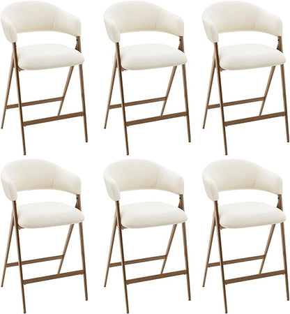 COLAMY Bar Stools Set of 6, Counter Height Bar Stools with Back, Modern Upholstered Island Stools with Metal Legs for Kitchen Island, Counter, Dining Room, Beige