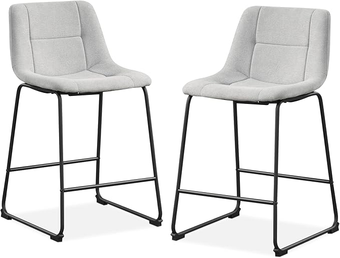 Furniture of America Veradis Modern Bentwood Counter Height Dining Chairs Set of 2, Chenille Fabric Bar Stool with Back and Metal Frame, Upholstered Seating for Living Room, Light Grey, 35 inch