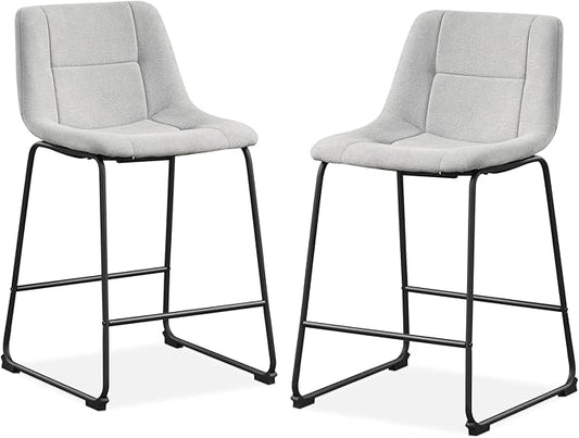 Furniture of America Veradis Modern Bentwood Counter Height Dining Chairs Set of 2, Chenille Fabric Bar Stool with Back and Metal Frame, Upholstered Seating for Living Room, Light Grey, 35 inch