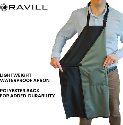 Ravill Waterproof Apron For Men and Women - 2 Pockets - 35" Long Multi Purpose Work Aprons for Dishwashing, Dog Grooming