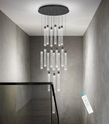 19-Light Long Large Modern Led Crystal Chandeliers Modern Spiral Chandeliers High Ceilings Chandelier for Staircase Foyer Black