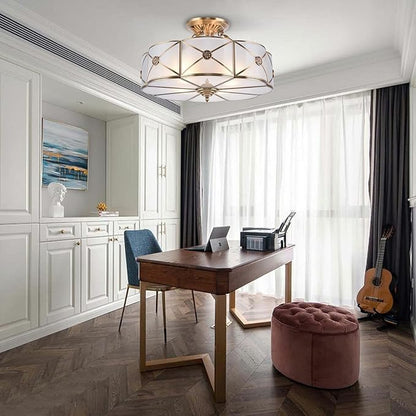 Tiffany Ceiling Lamp Semi Flush Mount Light 4-Light Drum Shade Vintage Chandelier Ceiling Lighting Fixture for Bedroom Hallway Entryway Foyer W18 H12 inch