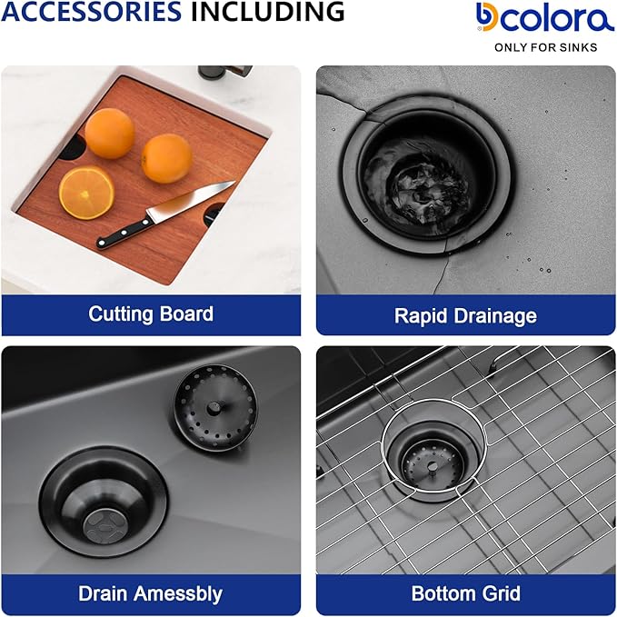 Dcolora 13"x15 Black Small Bar Sink, Heavy Duty 16 Gauge 304 Stainless Steel, with Cover Board for Saving Space, Udnermount Installation Fit for Small Kitchen,Bar, RV, #DC-U2533004BW