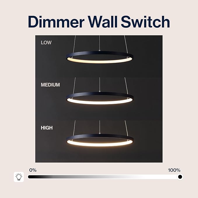 JONATHAN Y 15.75" Navy Modern Integrated LED Pendant Light, Dimmable Round Hoop Chandelier for Kitchen Island, Dining Room, Adjustable Height Metal Hanging Light (JYL7202F)