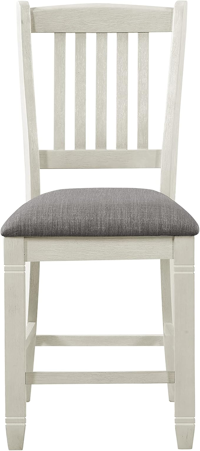 Antique White Counter Height Chairs, Set of 2, Textured Fabric Upholstery, Wood Dining Chairs, Kitchen Island Seating