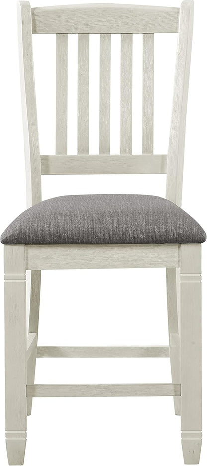 Antique White Counter Height Chairs, Set of 2, Textured Fabric Upholstery, Wood Dining Chairs, Kitchen Island Seating