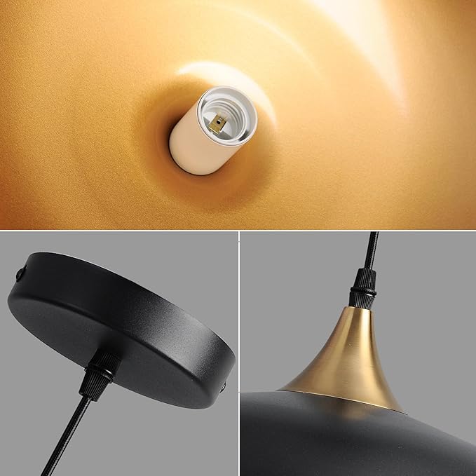 Eustace Vintage Matte Black Large Pendant Light with Gold Finish,Adjustable Modern Hanging Lighting,Farmhouse Metal Ceiling Fixtures for Kitchen Island Dining Room Hallway and Restaurant