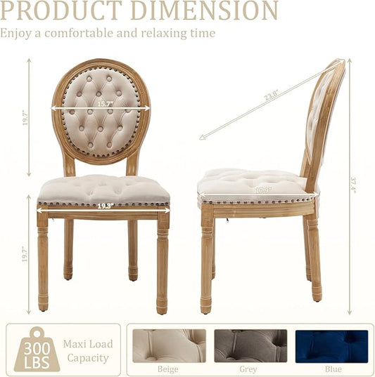 Velvet Dining Chairs Set of 2, Vintage Wooden Dining Chair with Solid Wood Legs, Upholstered Farmhouse Kitchen Chair for Living Room, Restaurant, Bedroom (Beige, Set of 2)