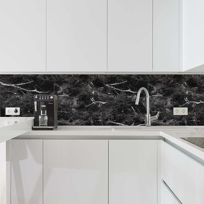 Abyssaly Black Marble Paper 24" x 196" Granite Wallpaper Peel and Stick Countertop Paper Self Adhesive for Kitchen Bathroom and Furniture