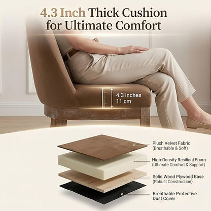 HNY Modern Dining Chairs Set of 4 with Comfortable Back Support, Farmhouse Soft Velvet Upholstered Kitchen Dining Room Chairs with Solid Wood Legs, Armless Accent Side Chairs for Living Room, Khaki
