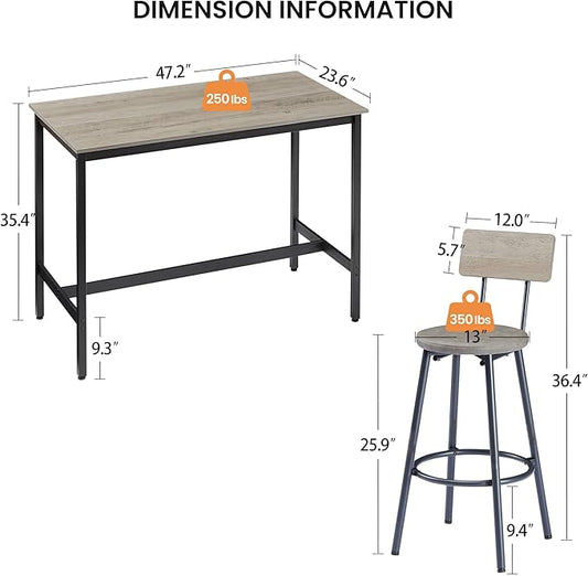 Pub High Dining Table Set 5 PCS Industrial Style Pub Table Set with 4 PU Leather Bar Chairs for Kitchen Breakfast Table Living Room Bar(Grey)