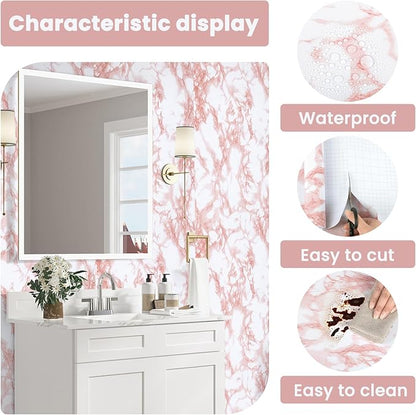practicalWs White/Pink Marble Contact Paper Granite Peel and Stick Countertops Self-Adhesive Wallpaper Cabinets Drawer Shelf Wall Crafts Wall Paper Decorations 35.4 in x 118 in