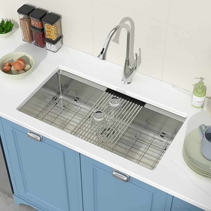 33 Inch Undermount Kitchen Sink 33x18 Inch Workstation Undermount Sink Stainless Steel 16 Gauge 8 In Deep Single Bowl Under Counter with Accessories