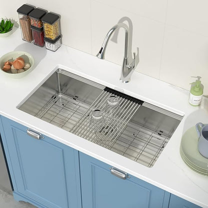 33 Inch Undermount Kitchen Sink 33x18 Inch Workstation Undermount Sink Stainless Steel 16 Gauge 8 In Deep Single Bowl Under Counter with Accessories