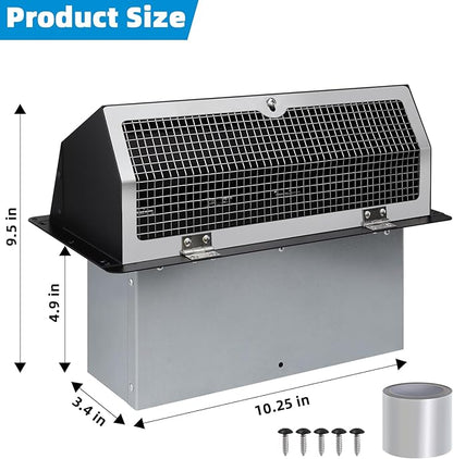 Microwave Vent Range Hood Vent Wall Vent Cap for Microwave Exhaust,Kitchen/Bath Ventilation Fan/Stove Outside Vent Cover,Wall Exhaust Vent Kit Vent Hood Wall Cap for 3-1/4" x 10" Duct,Black