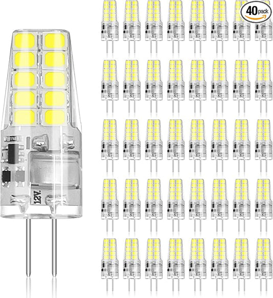 BUBO 40 Pack G4 LED Bulb 2W Equivalent 30W 6000K Daylight 250 Lumens 360°Beam Angle, T3 Halogen Bulb Replacement Landscape Bulbs, AC/DC 12V Led Lights G4 Bi-Pin Base for Outdoor Landscape Lighting
