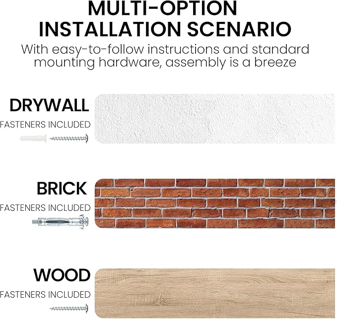 Fun Memories Floating Shelves for Wall, 48"x9.3" Rustic Solid Elm Wood Shelves, Heavy-Duty Wall Mounted Shelves with Invisible Brackets for Living Room, Bedroom, Kitchen, Grey Finish