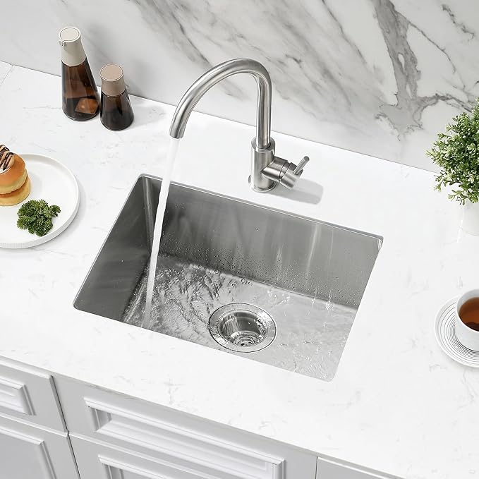 22 Inch Undermount Kitchen Sink, 22x16 Undermount Stainless Steel Utility Laundry Sinks 18 Gauge Handmade 8" Deep Single Bowl Kitchen Bar Sink with Basket Strainer