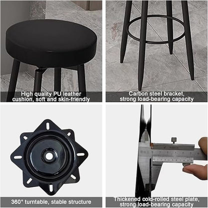 Set of 2 s, PU Leather Backless Chairs with Black Metal Legs, Chairs for Kitchen Island, Dining Room, Living Room, Restaurant,Black-Sitting Height 65cm