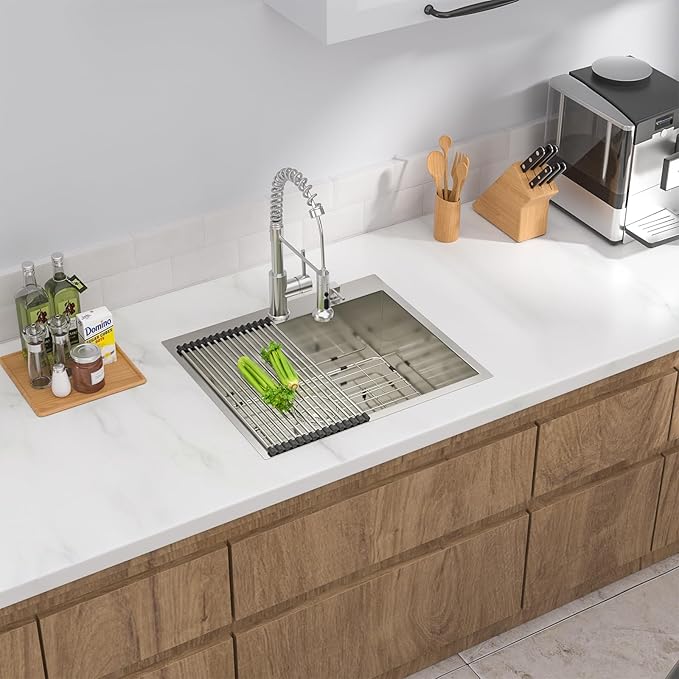 25 Inch Drop-In Utility Sink - 18 Gauge 25×22 Stainless Steel Single Bowl, 9-Inch Deep Topmount Sink for Kitchen & Laundry Room