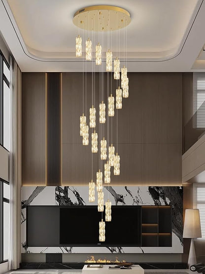 ykolupty Modern Crystal Chandelier 24-Lights Gold Chandeliers Lighting Fixture High Ceiling Chandelier Suitable for Living Room Staircase Villa