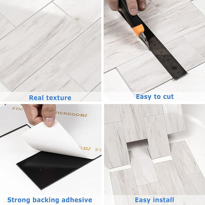 STICKGOO Subway Tile Peel and Stick Backsplash, Glossy Light Brown PVC Self Adhesive Tile Backsplash, Stick on Tile for Kitchen and Bathroom(10 Sheets)