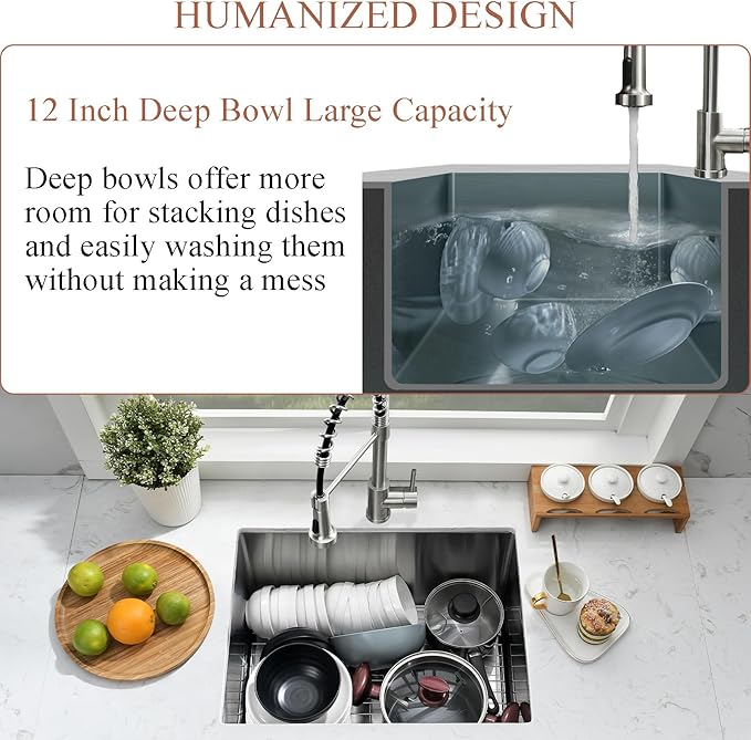 Undermount Laundry Sink with Faucet Combo-Bokaiya 24"x18"x12" Stainless Steel Undermount Laundry Room Sink 16 Gauge Utility Single Bowl Deep Kitchen Sink