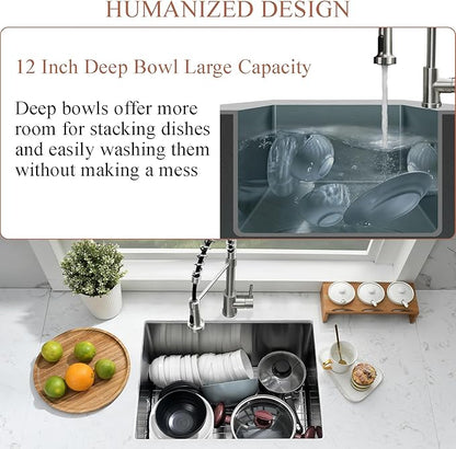 Undermount Laundry Sink with Faucet Combo-Bokaiya 24"x18"x12" Stainless Steel Undermount Laundry Room Sink 16 Gauge Utility Single Bowl Deep Kitchen Sink