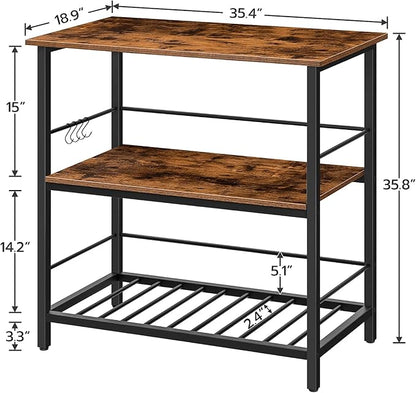 HOOBRO Bar Table Set and Kitchen Island, 47.2” Bar Table and 2 Bar Stools, Kitchen Counter with Hooks and Protective Rails for Kitchen, Living Room, Dining Room, Rustic Brown BF52BT01-BF02ZD01