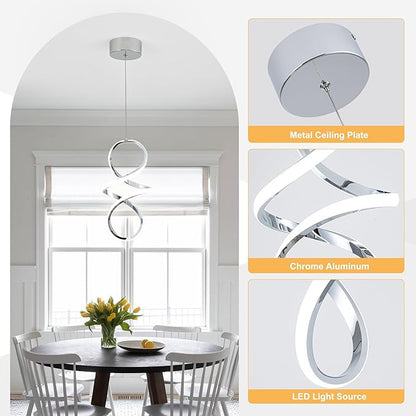 MAYNA Spiral Modern Pendant Light, 4000K Natural White LED Pendant Lights Kitchen Island, 18W Adjustable Height Island Lights for Kitchen Bedroom Dinning Room Living Room, 1 Pack (Chrome)