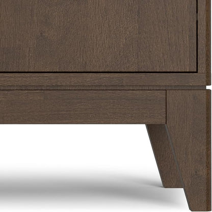 SIMPLIHOME Harper Storage Cabinet - 40 inch Wide Solid Wood Medium Storage Cabinet in Walnut Brown, Mid-Century Modern Cupboard for Entryway or Dining Room with Drawers, Tapered Legs, and Shelves