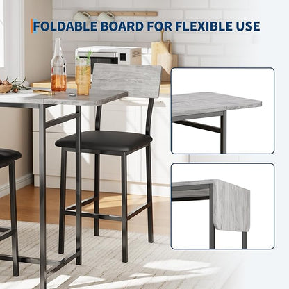 GAOMON 3-Piece Dining Set, Bar Table and Chairs Set for 2, High Top Table and Upholstered Chairs with Storage Shelves, Breakfast Nook, Bar Pub Set for Kitchen, Home Bar, Small Space