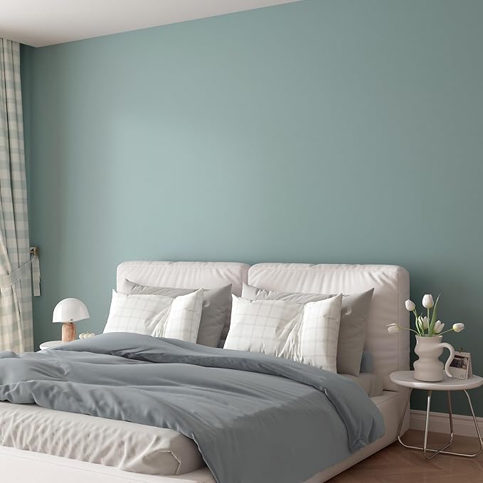Decotalk Blue Contact Paper Peel and Stick Haze Blue Contact Paper for Cabinets and Drawers 17.7x200 Inch Blue Wallpaper Removable HazeBlue Peel and Stick Wallpaper for Bedroom Solid Color Vinyl